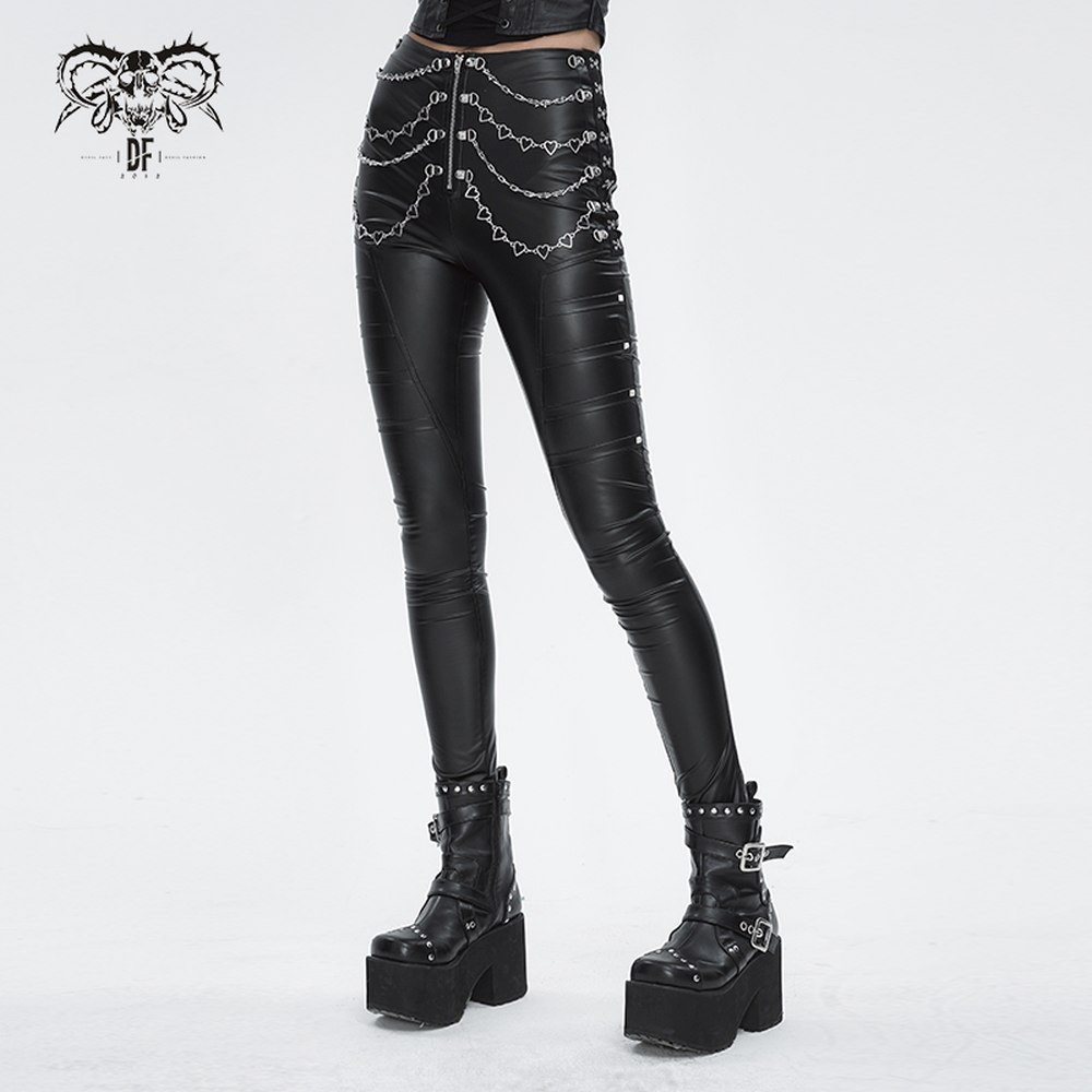 Devil Fashion Stretchy matte leather high waisted Hose Skinny Fit Schwarz